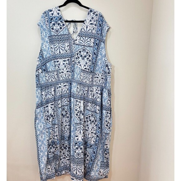 Old Navy Waist Defined Midi Dress 4X Blue Cottagecore Floral Boho Trad Wife - Picture 2 of 12